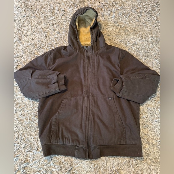 Lee Premium Select Men's Sherpa Lined Canvas Zip-Up Hooded Jacket XXL Brown - Picture 1 of 6